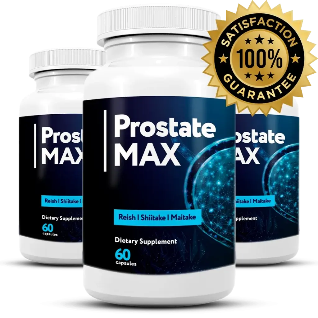 Three bottles of Prostate Max with the 60-day money-back guarantee seal